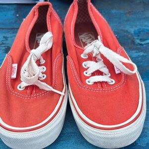 Vans Orange-Red Canvas Low-Top Sneakers with White Laces